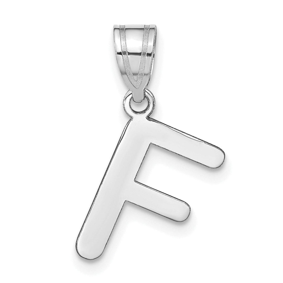 14k White Gold Slanted Design Bubble Letter F Initial Charm Pendant