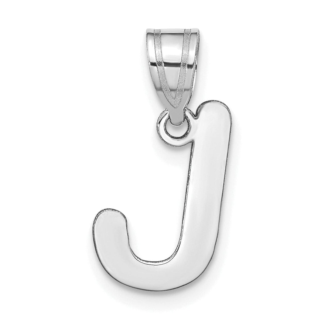 14k White Gold Slanted Design Bubble Letter J Initial Charm Pendant