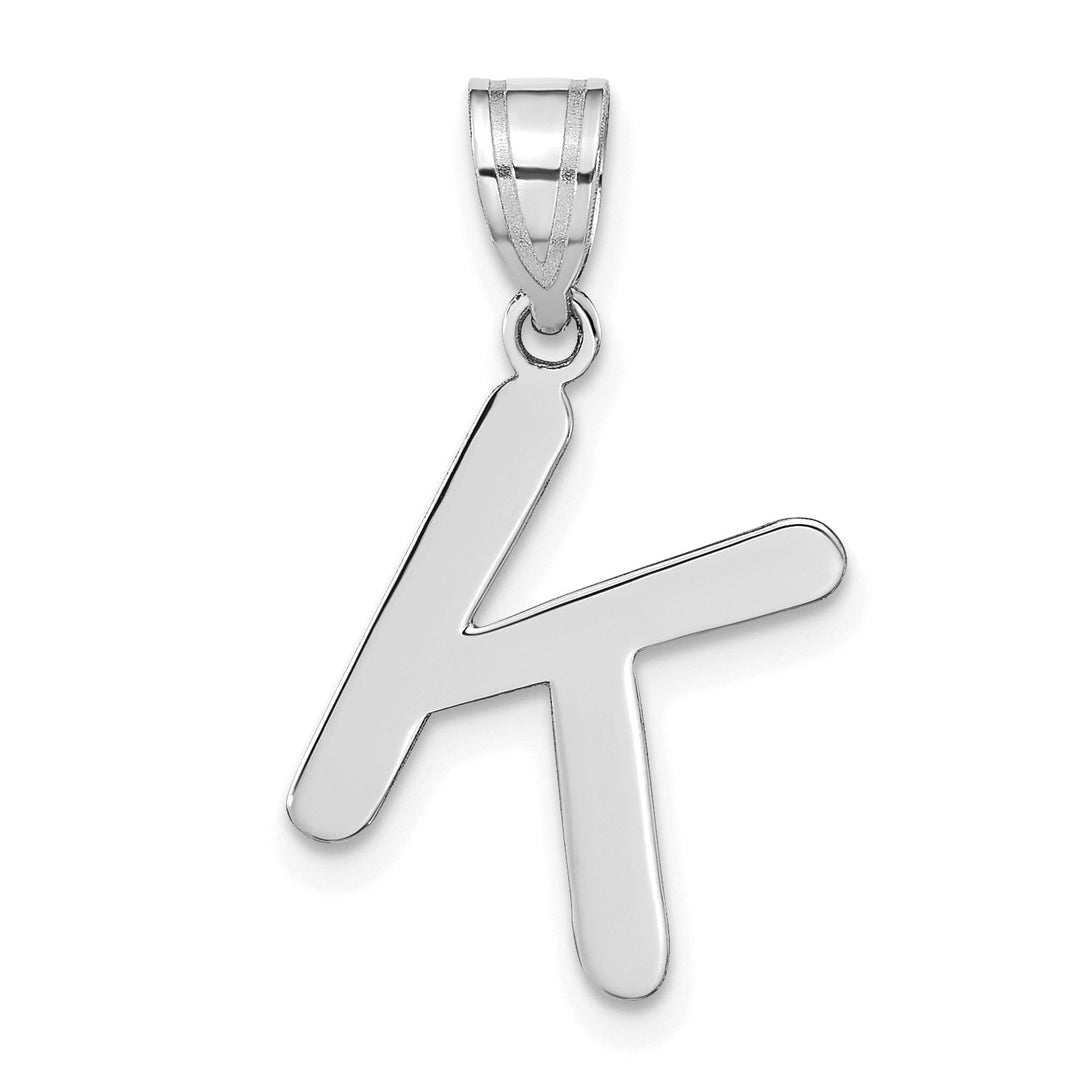 14k White Gold Slanted Design Bubble Letter K Initial Charm Pendant