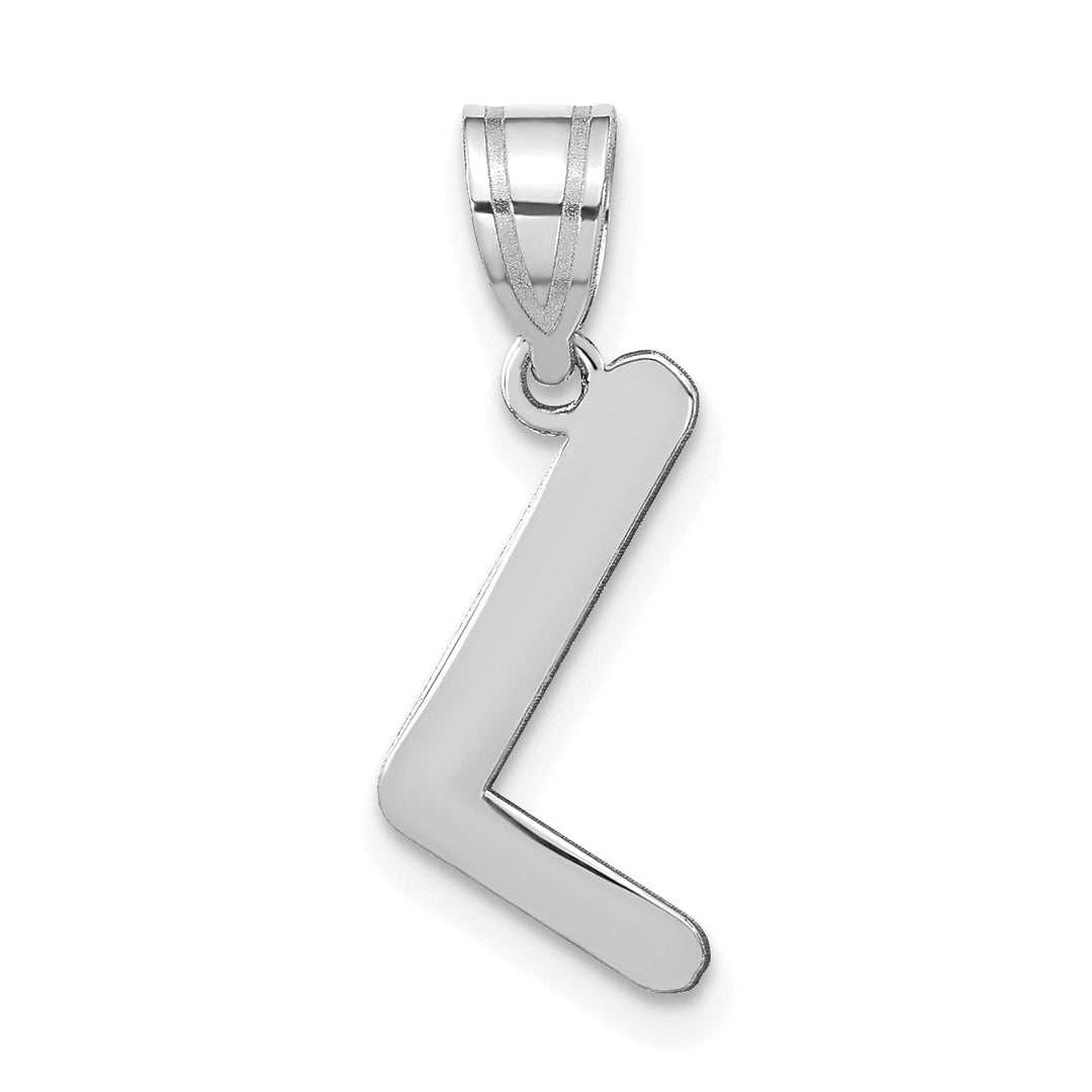 14k White Gold Slanted Design Bubble Letter L Initial Charm Pendant