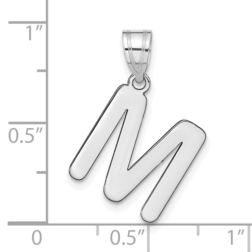 14k White Gold Slanted Design Bubble Letter M Initial Charm Pendant
