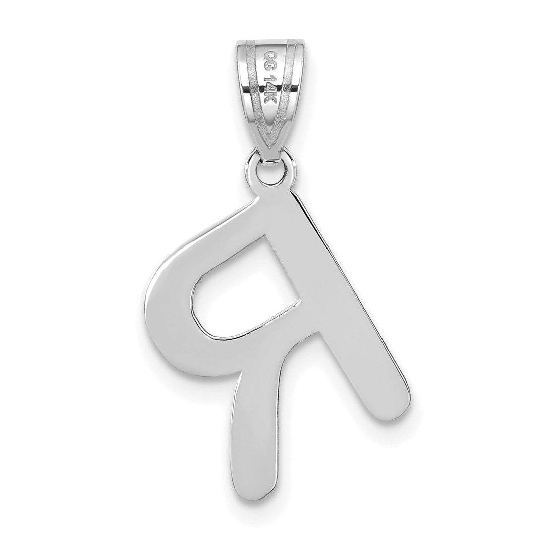 14k White Gold Slanted Design Bubble Letter R Initial Charm Pendant