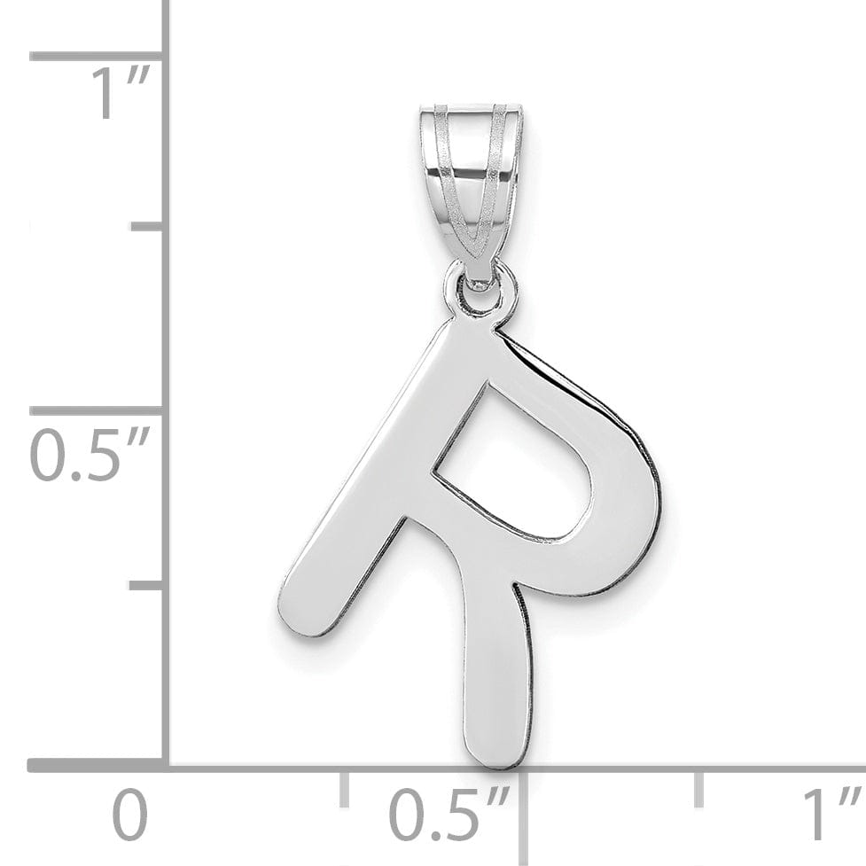 14k White Gold Slanted Design Bubble Letter R Initial Charm Pendant