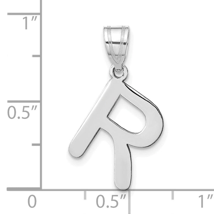 14k White Gold Slanted Design Bubble Letter R Initial Charm Pendant