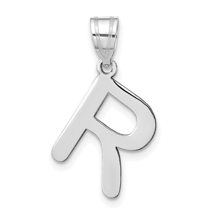 14k White Gold Slanted Design Bubble Letter R Initial Charm Pendant
