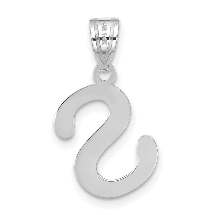 14k White Gold Slanted Design Bubble Letter S Initial Charm Pendant