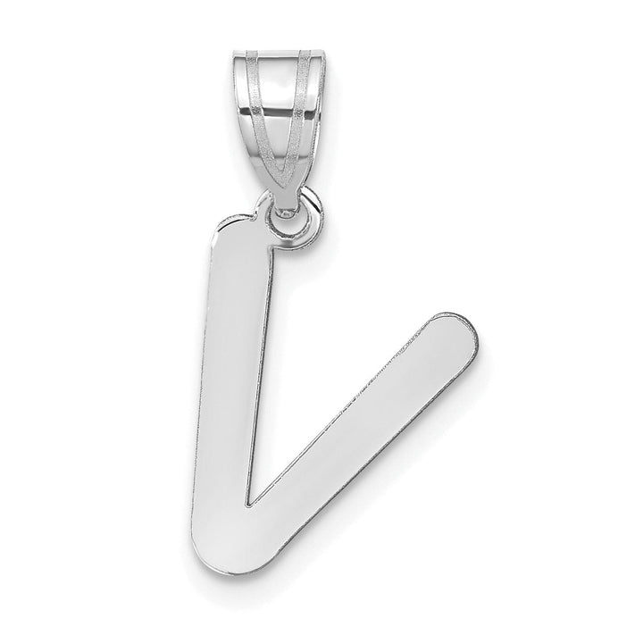 14k White Gold Slanted Design Bubble Letter V Initial Charm Pendant