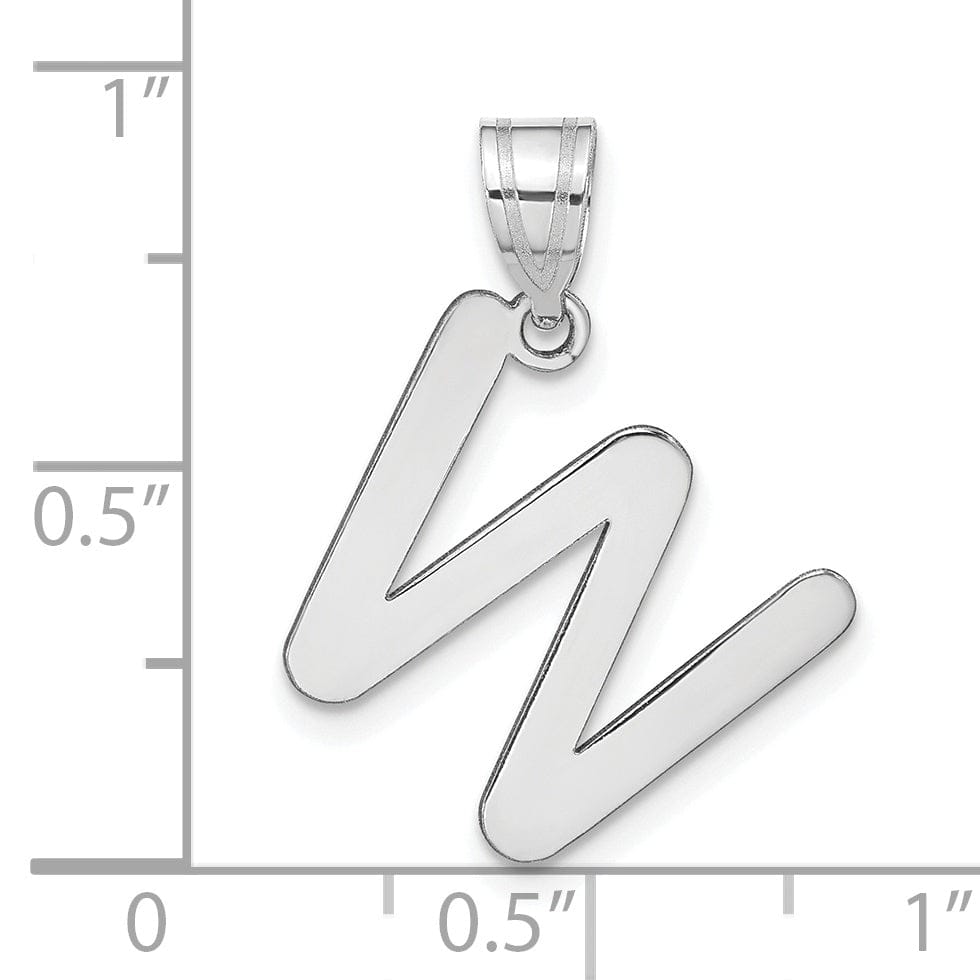 14k White Gold Slanted Design Bubble Letter W Initial Charm Pendant