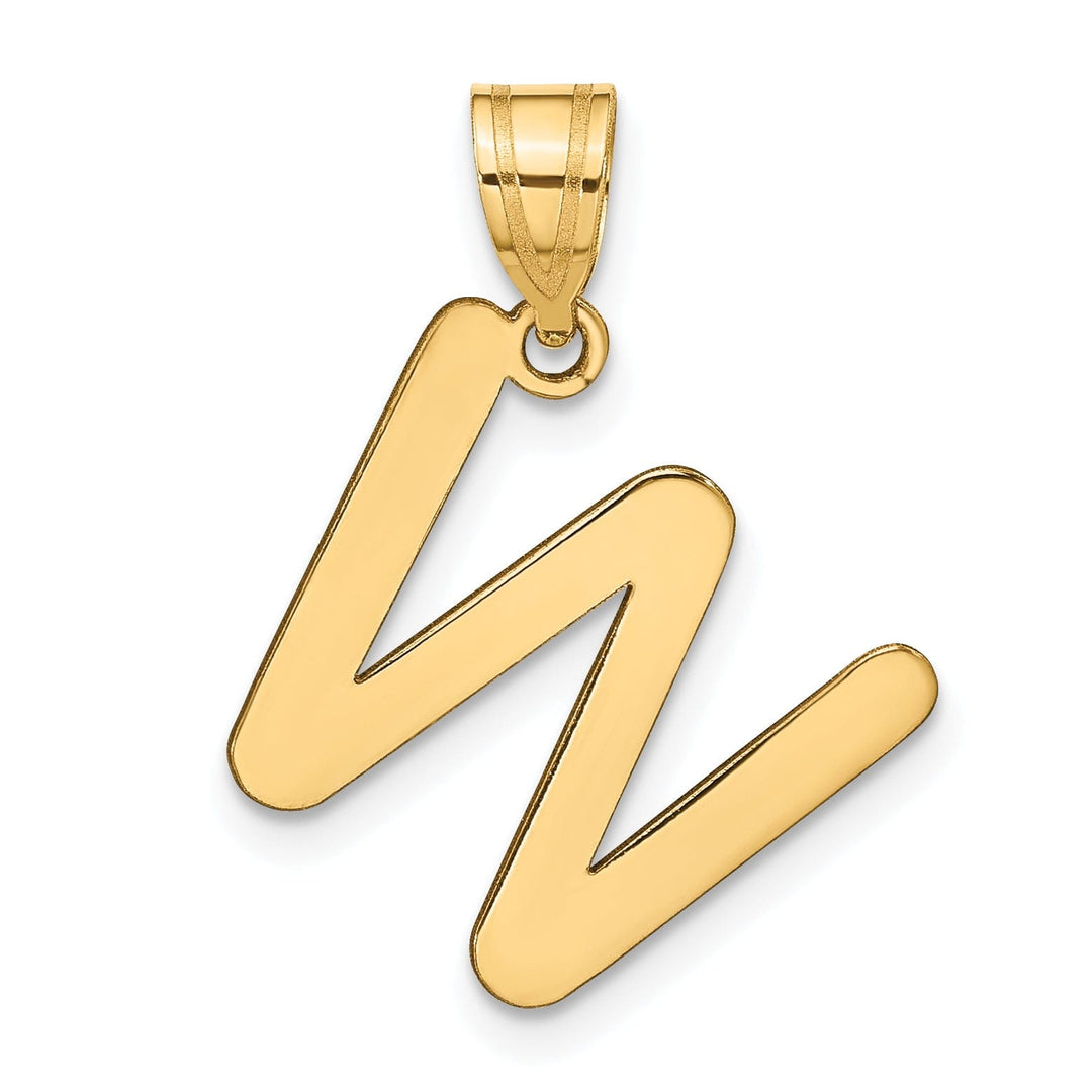 14k Yellow Gold Slanted Design Bubble Letter W Initial Pendant