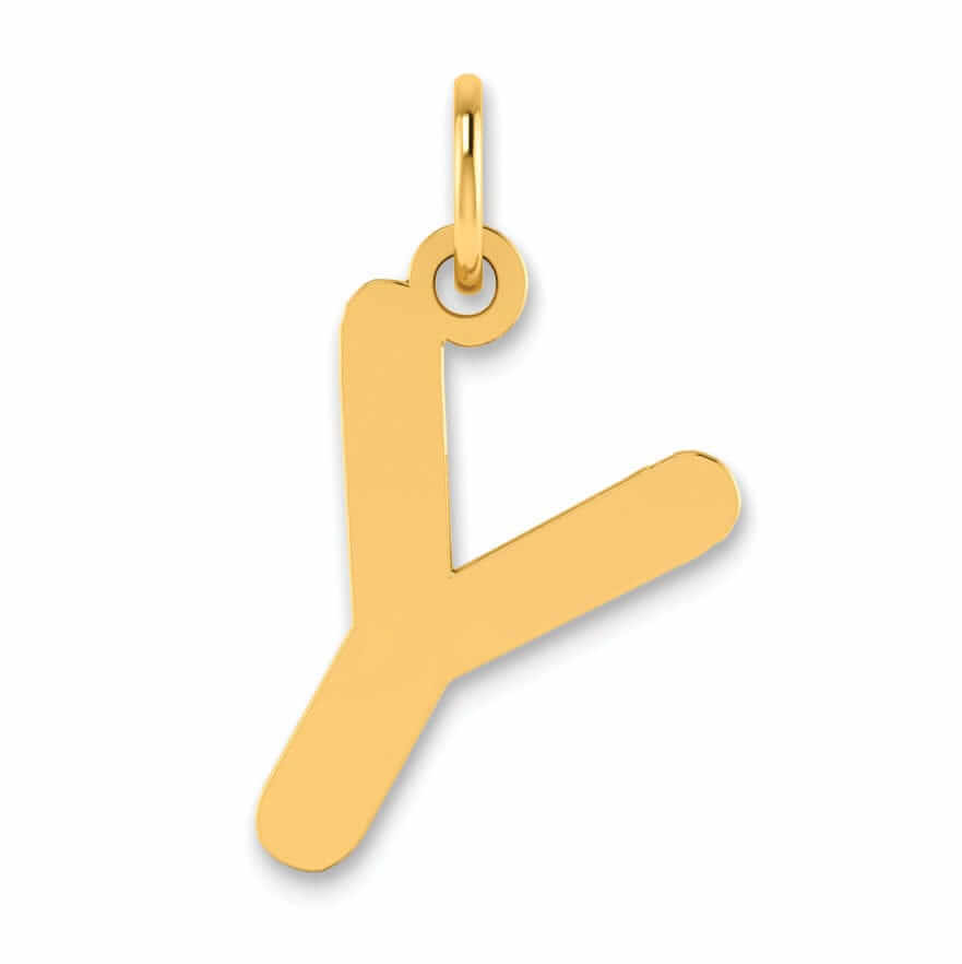 14k Yellow Gold Slanted Design Bubble Letter Y Initial Pendant