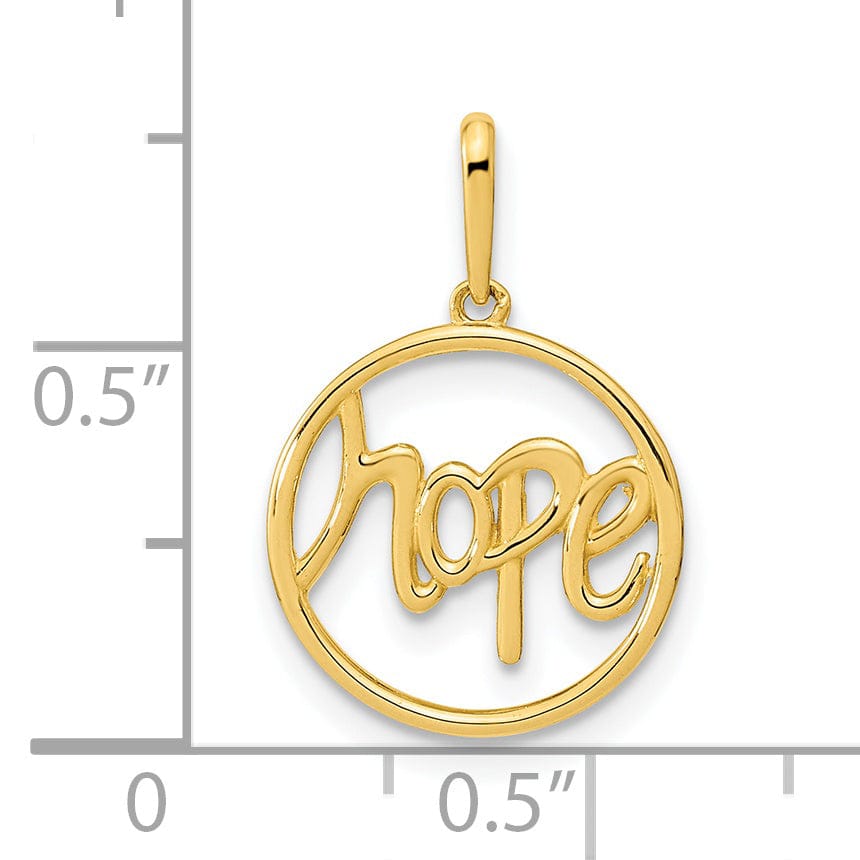 14K Yellow Gold Solid Polished Finish Open Back Circle Shape with HOPE Charm Pendant