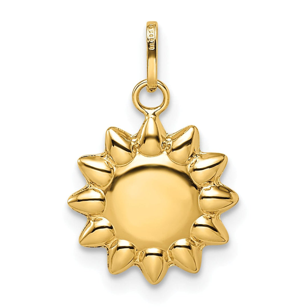 14k Yellow Gold Semi Solid Polished Finish Reversible Puffed Sun Design Pendant