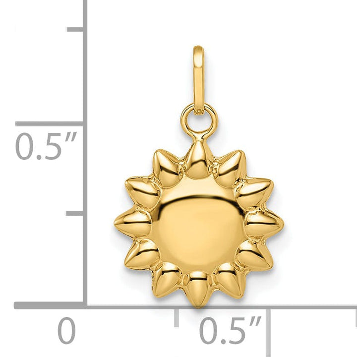 14k Yellow Gold Semi Solid Polished Finish Reversible Puffed Sun Design Pendant