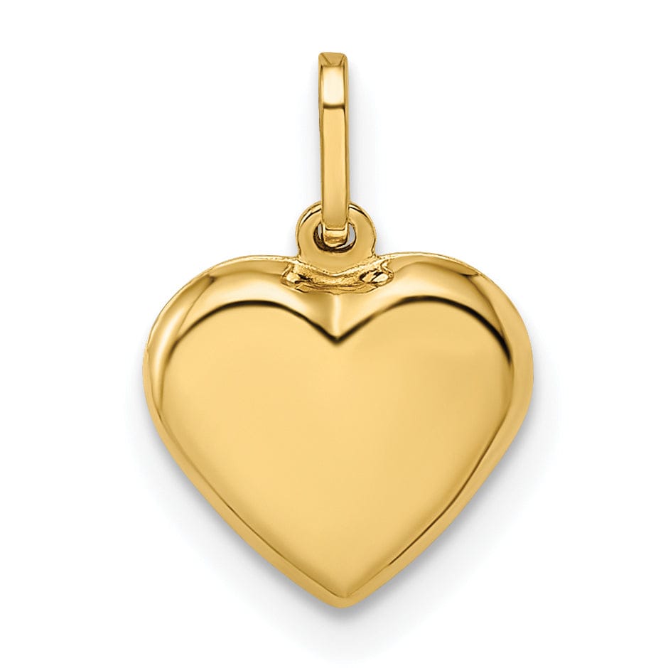 14k Yellow Gold Semi-Solid Women's Polished Finish 3-Dimensional Puffed Heart Shape Design Charm Pendant