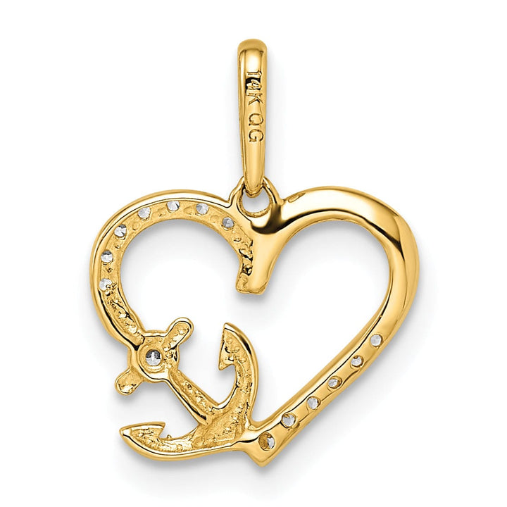 14k Yellow Gold Polished Finish Open Back Women's Cubic Zirconia Stones Heart with Anchor Design Charm Pendant