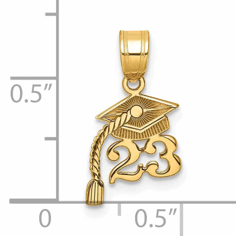 14K Gold Graduation Cap '23 Charm with Dangling Tassel, Unisex