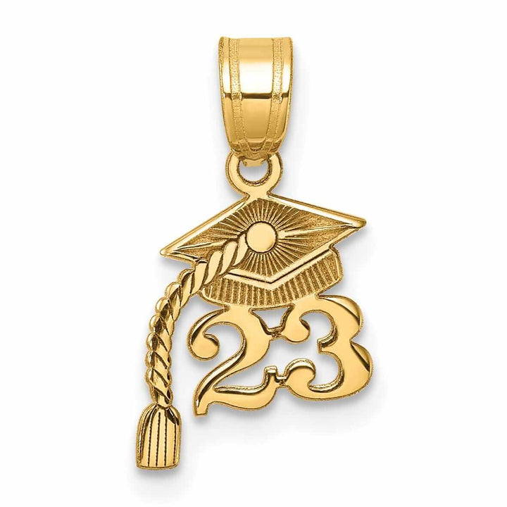 14K Gold Graduation Cap '23 Charm with Dangling Tassel, Unisex