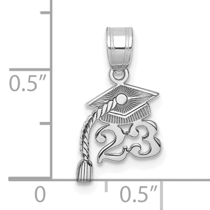 14K White Gold Grad Cap '23 Charm with Dangling Tassel, Unisex