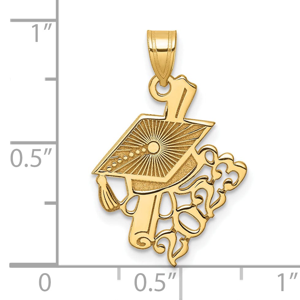 14K Yellow Gold Grad Cap & Slanted Diploma 2023 Charm, Unisex, Polished
