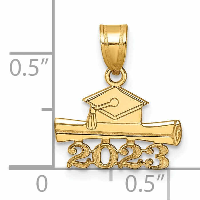 14K Gold 2023 Graduation Cap & Diploma Charm, Unisex, Polished