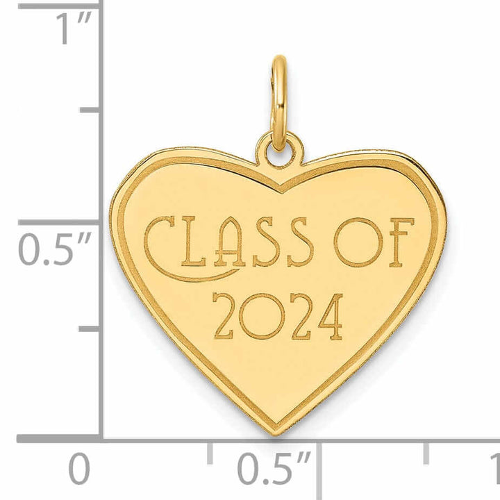 14K Gold Class of 2024 Heart Charm, Unisex, Polished Finish