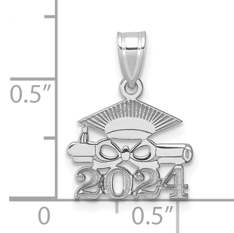 14K White Gold Grad Cap & Diploma 2024 Charm, Unisex Gift