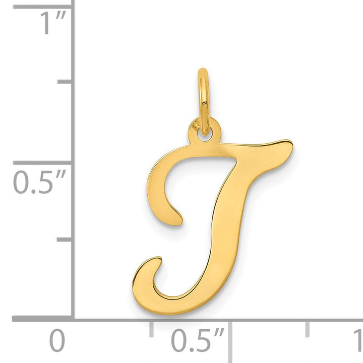 14k Yellow Gold Polished Fancy Initial T Charm