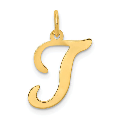 14k Yellow Gold Polished Fancy Initial T Charm