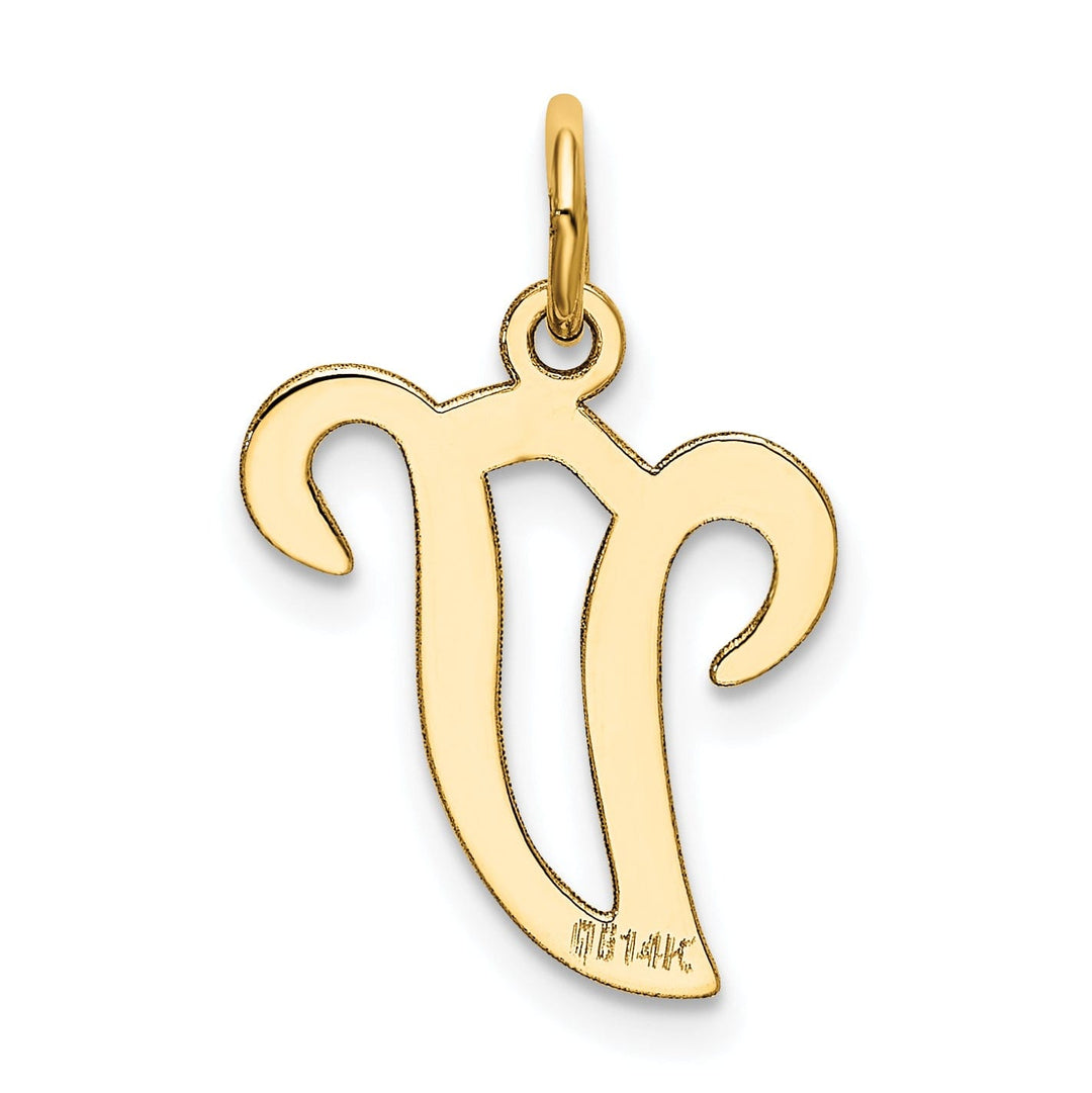 14k Yellow Gold Polished Fancy Initial V Charm