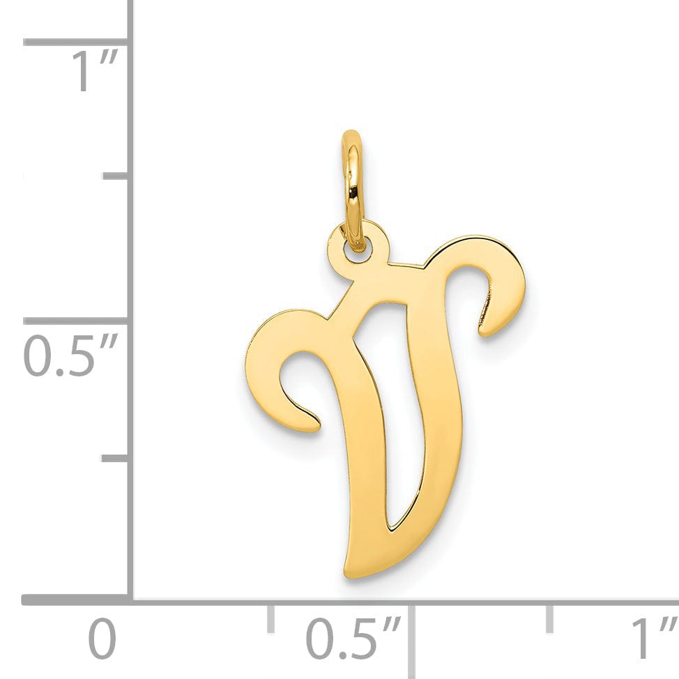 14k Yellow Gold Polished Fancy Initial V Charm