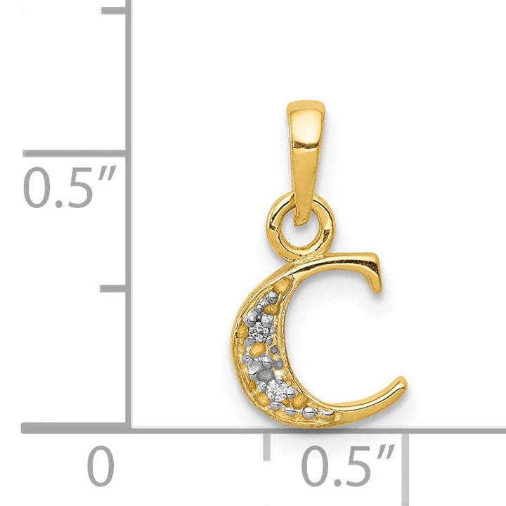 14K Yellow Gold Small 0.01CT Diamond Letter C Initial Block Pendant