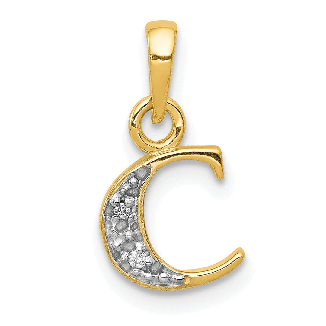 14K Yellow Gold Small 0.01CT Diamond Letter C Initial Block Pendant