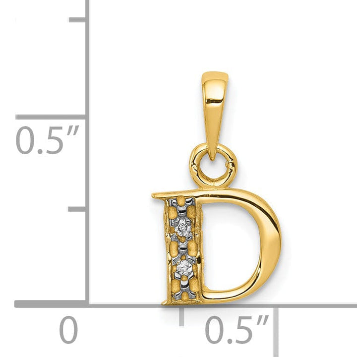 14K Yellow Gold Small 0.01CT Diamond Letter D Initial Block Pendant