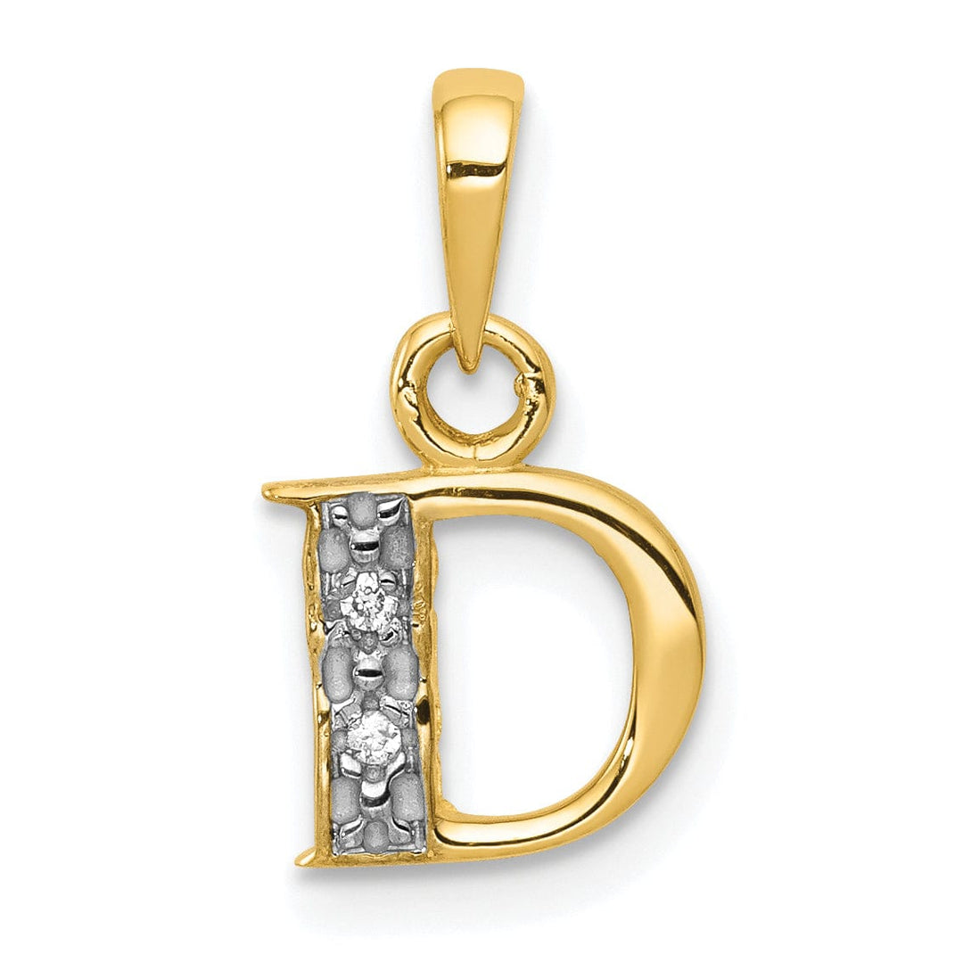 14K Yellow Gold Small 0.01CT Diamond Letter D Initial Block Pendant