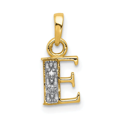 14K Yellow Gold Small 0.01CT Diamond Letter E Initial Block Pendant