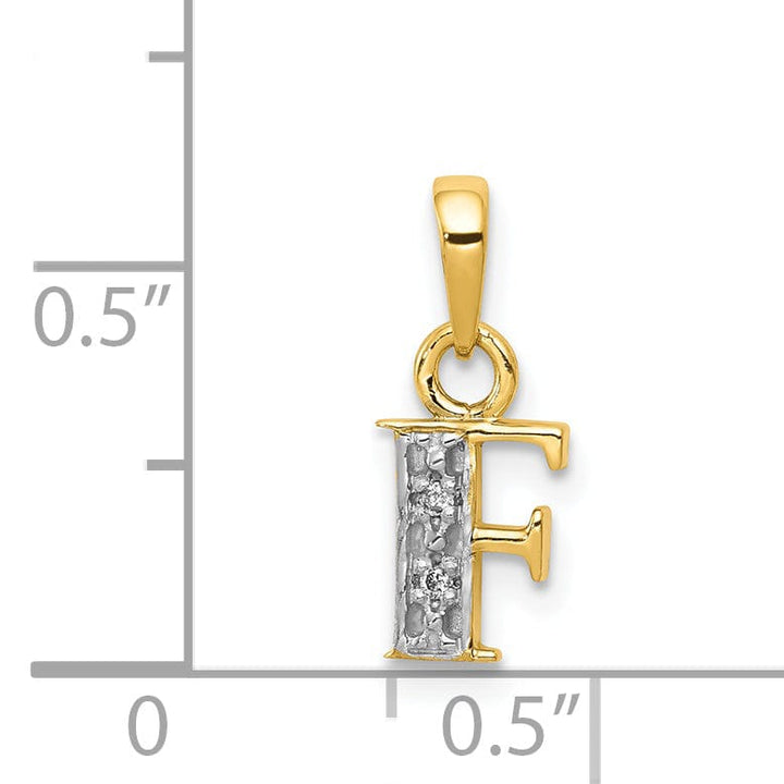 14K Yellow Gold Small 0.01CT Diamond Letter F Initial Block Pendant