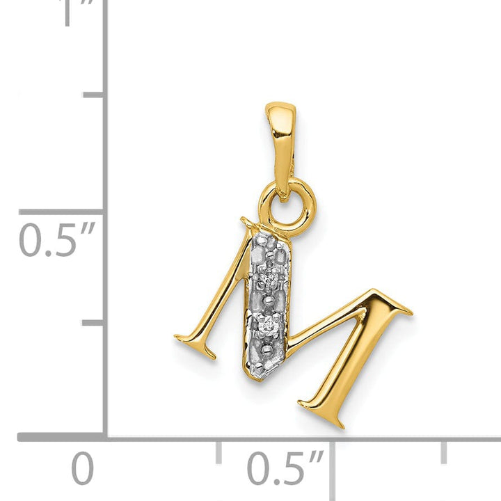 14K Yellow Gold Small 0.01CT Diamond Letter M Initial Block Pendant