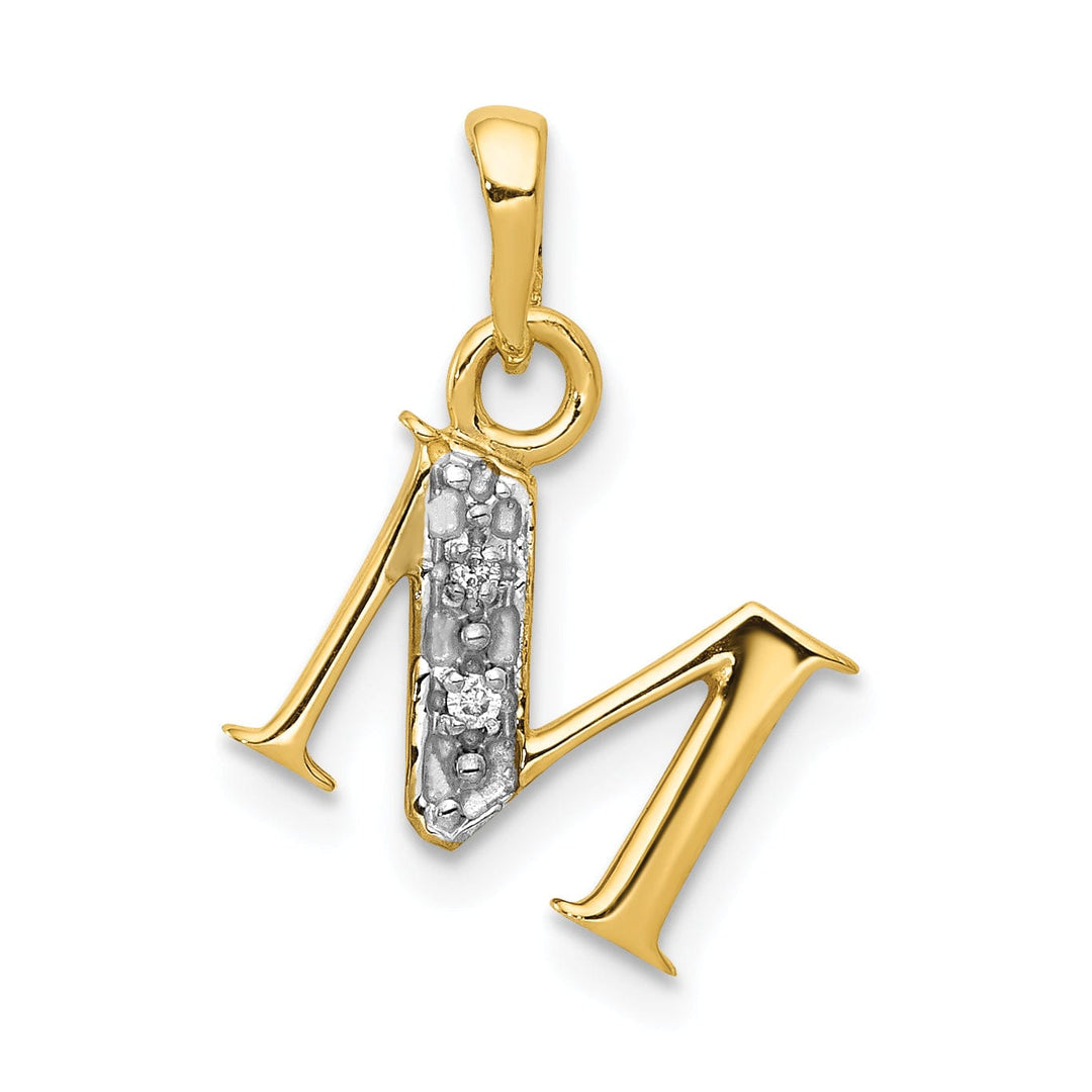 14K Yellow Gold Small 0.01CT Diamond Letter M Initial Block Pendant