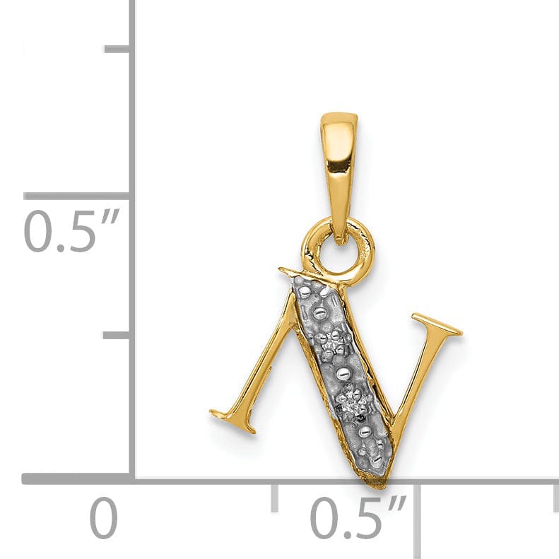 14K Yellow Gold Small 0.01CT Diamond Letter N Initial Block Pendant