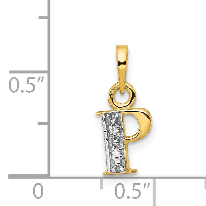 14K Yellow Gold Small 0.01CT Diamond Letter P Initial Block Pendant