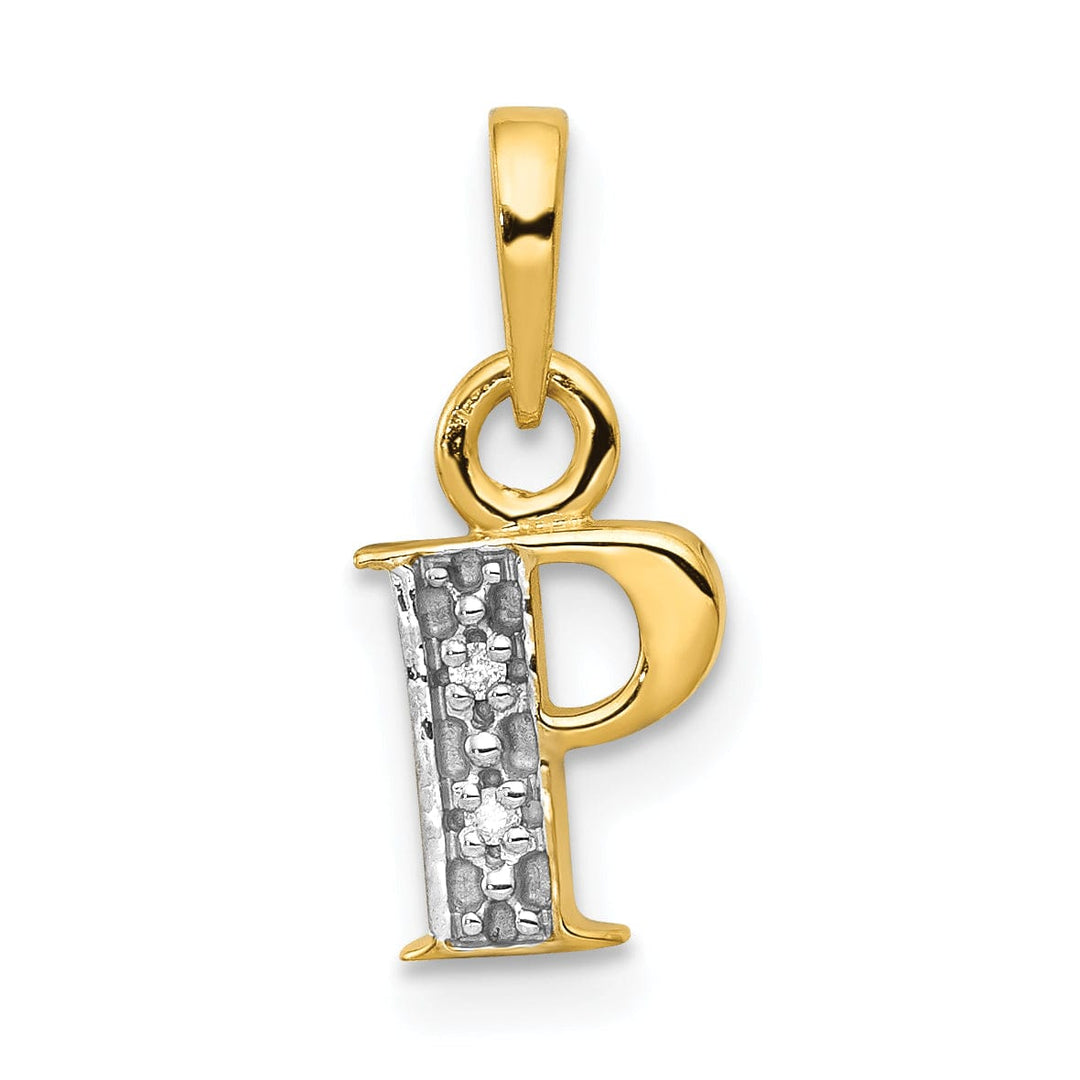 14K Yellow Gold Small 0.01CT Diamond Letter P Initial Block Pendant