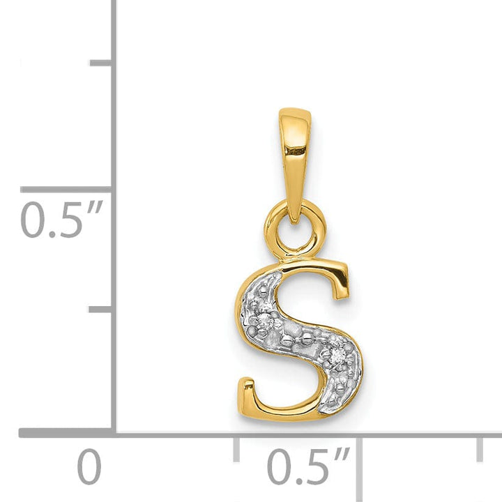 14K Yellow Gold Small 0.01CT Diamond Letter S Initial Block Pendant