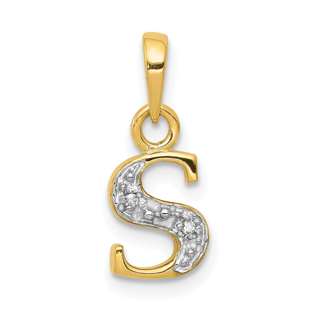 14K Yellow Gold Small 0.01CT Diamond Letter S Initial Block Pendant