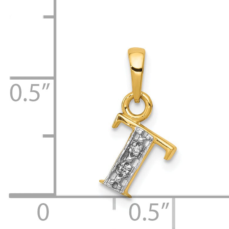 14K Yellow Gold Small 0.01CT Diamond Letter T Initial Block Pendant