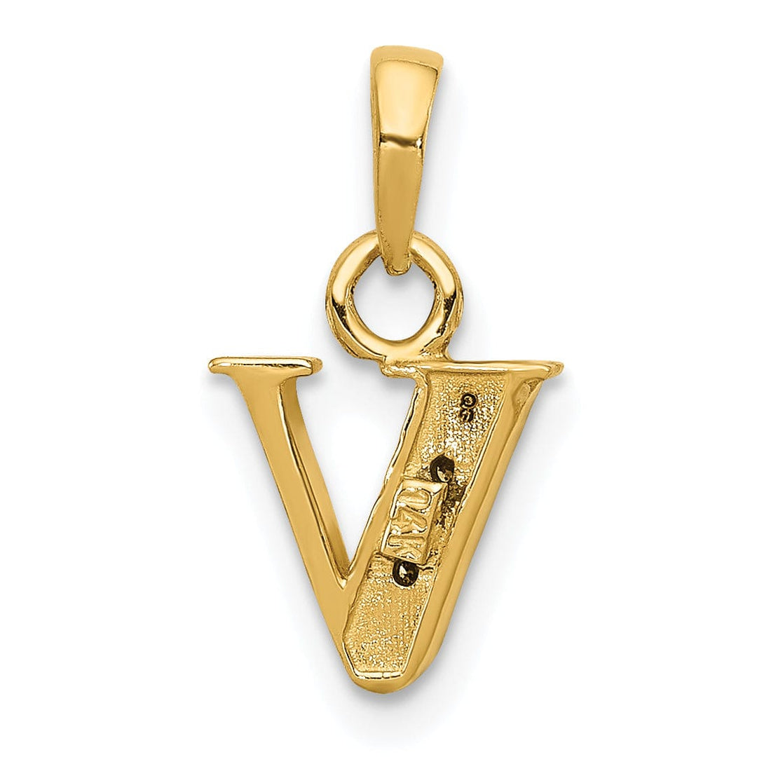 14K Yellow Gold Small 0.01CT Diamond Letter V Initial Block Pendant