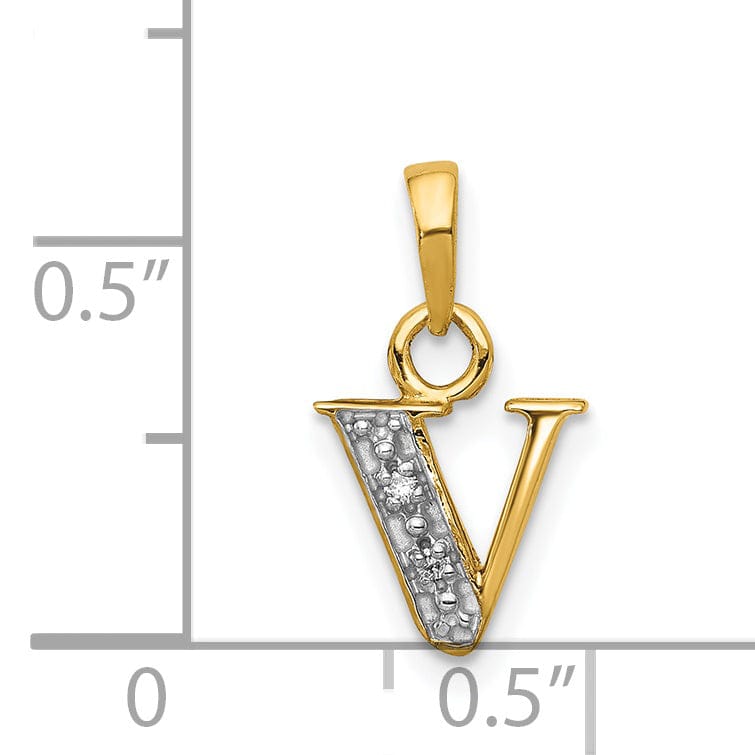 14K Yellow Gold Small 0.01CT Diamond Letter V Initial Block Pendant