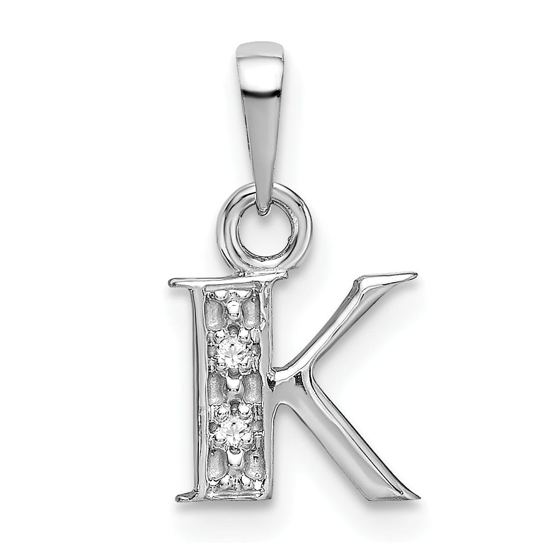 14K White Gold Small 0.01CT Diamond Letter K Initial Block Pendant