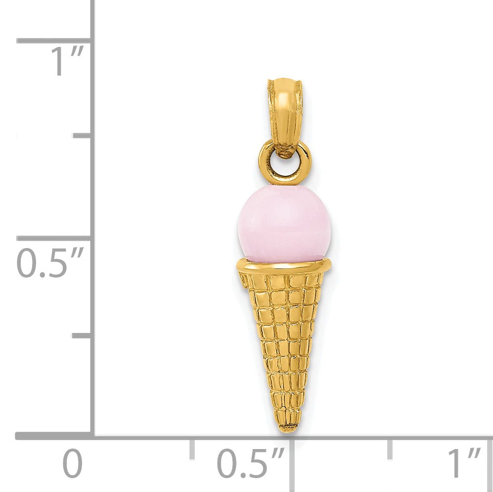 14k Yellow Gold Ice Cream Cone Charm Pendant