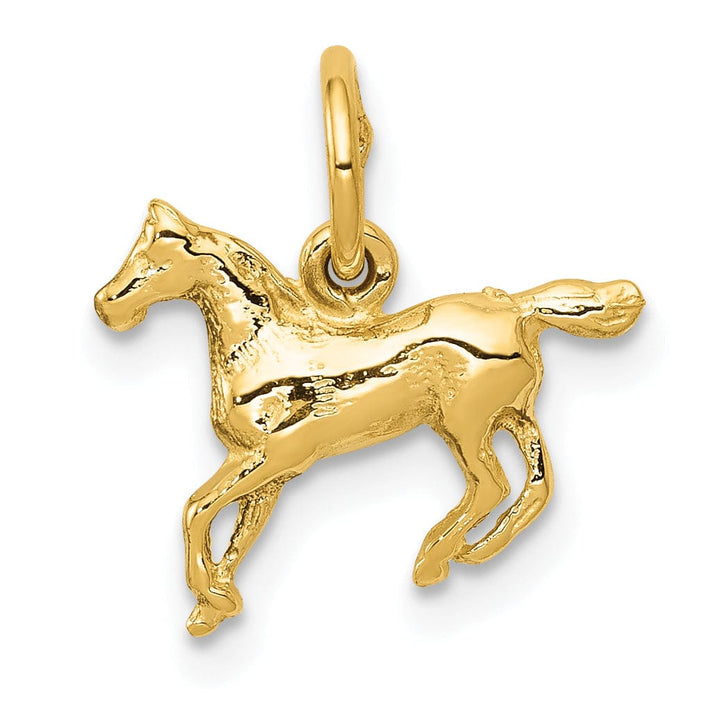 14k Yellow Gold Solid Open Back Polished Finish Horse Charm Pendant