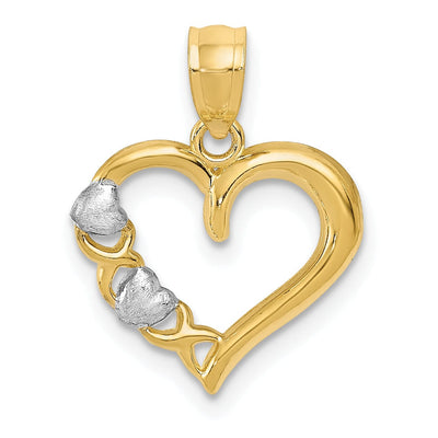 14K Yellow Gold, White Rhodium Polished Finish Solid Heart -X- In Heart Shape Design Charm Pendant
